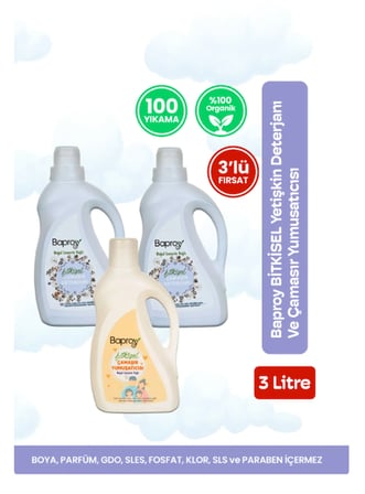 Baproy Bitkisel Çamaşır Deterjanı (2X) + Bitkisel Çamaşır Yumuşatıcısı Doğal Lavanta Yağlı 1 lt