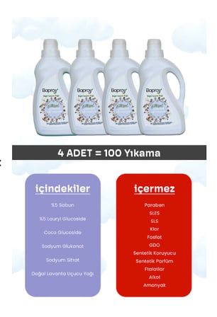 Baproy Bitkisel Çamaşır Deterjanı 1 Lt Doğal Lavanta Yağlı x 4 adet