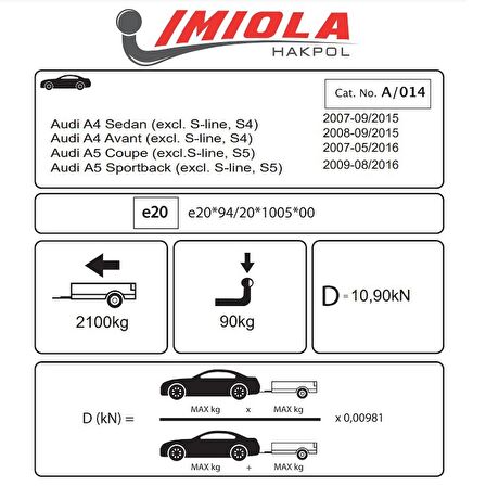 Hakpol - Audi A4, A5 Saloon, Estate (S-Line) 2008 ve Sonrası Çeki Demiri