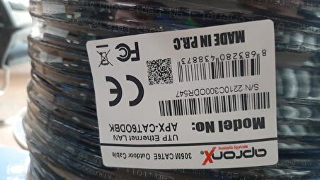 Apronx Cat6 23AWG 305Mt Outdoor 0,57mm Siyah Utp Kablo