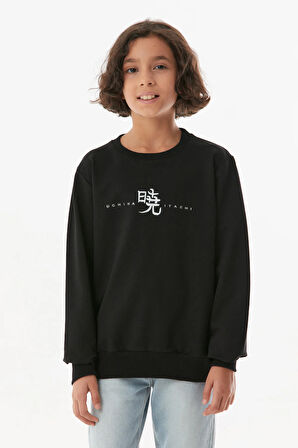 Baskılı Bisiklet Yaka Kız Çocuk Sweatshirt