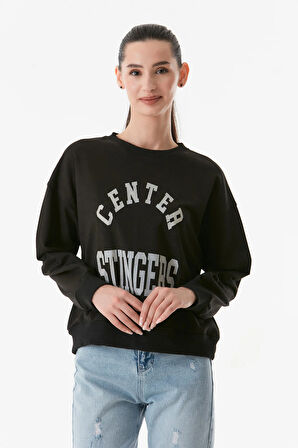 Yazılı Bisiklet Yaka Sweatshirt