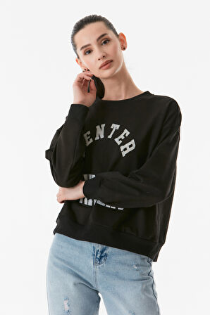 Yazılı Bisiklet Yaka Sweatshirt