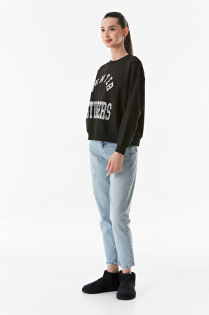 Yazılı Bisiklet Yaka Sweatshirt