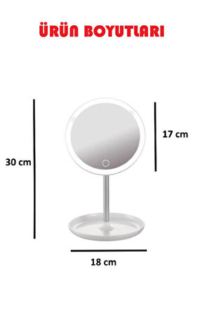 Işıklı Dokunmatik Makyaj Aynası Pembe & Beyaz 3 Kademeli Işık Ayarı 360° 10669