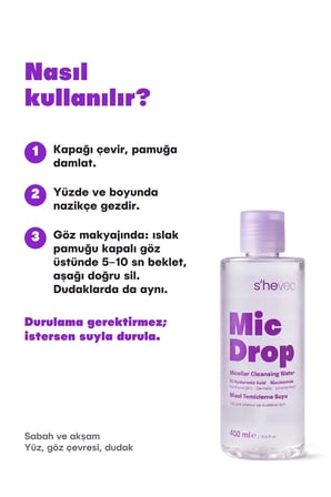 Mic Drop Misel Temizleme Suyu 400 ml - Makyaj Temizleyici Misel Su, Yüz, Göz Çevresi ve Dudaklar