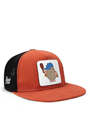  Hip Hop Kids Mağara Adamı Logolu Kiremit-Siyah Çocuk Trucker Şapka