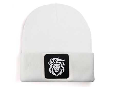 BlackBörk V1 Akrilik Aslan - 9 Kod Logolu Unisex Beyaz Bere (Beanie)