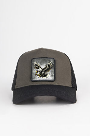 Kartal Logolu Siyah-Haki Trucker Şapka