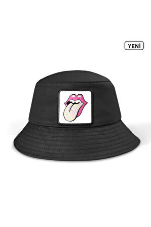  Dudak Logolu Siyah Bucket Şapka