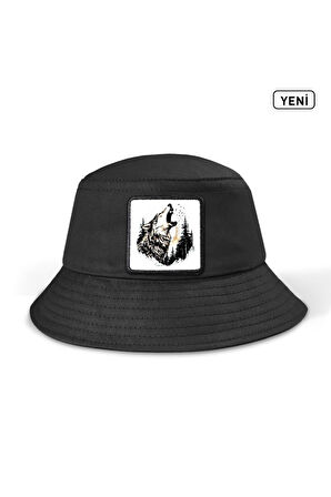 Bucket Kurt Logolu Siyah Şapka