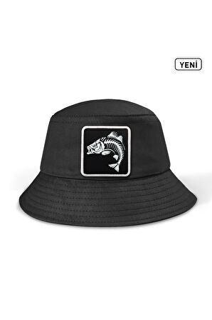 Bucket Balık Logolu Siyah Şapka