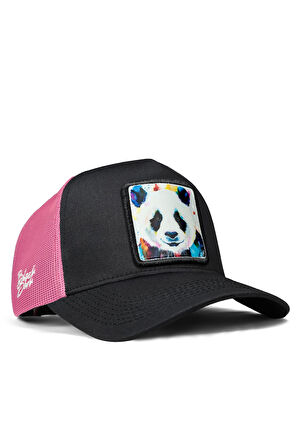  Panda Logolu Siyah-Pembe Trucker Şapka