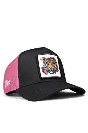  Kaplan Logolu Siyah-Pembe Trucker Şapka