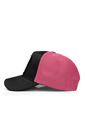  Kaplan Logolu Siyah-Pembe Trucker Şapka