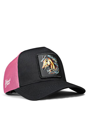  At Logolu Siyah-Pembe Trucker Şapka