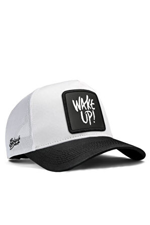  Wake Up Logolu Siyah-Beyaz Trucker Şapka