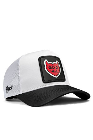  Go 2 Hell Logolu Siyah-Beyaz Trucker Şapka