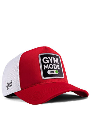  Gym Mode On Logolu Kırmızı-Beyaz Trucker Şapka