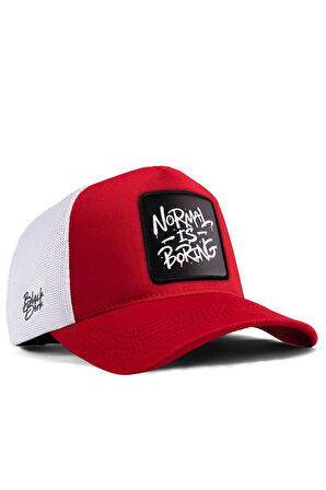  Normal is Boring Logolu Kırmızı-Beyaz Trucker Şapka