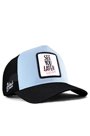  See You Later Never Logolu Siyah-Buz Mavi Trucker Şapka