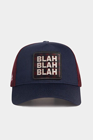  Blah Blah Blah Logolu Lacivert-Bordo Trucker Şapka