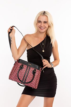 Elvin El ve Omuz Çantası Bordo Zikzak