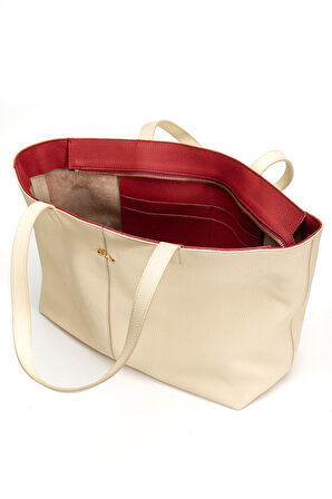 Vera Omuz Çantası Hakiki Deri Krem