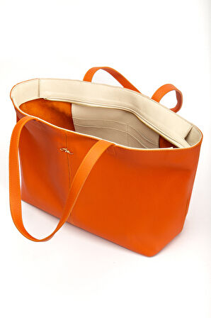 Vera Omuz Çantası Hakiki Deri Turuncu