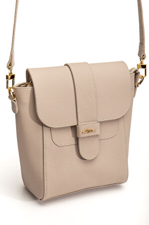 Tegan Hakiki Deri Kadın Omuz Ve Çapraz Çanta Bej