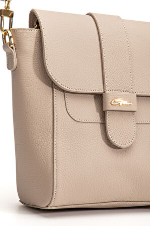 Tegan Hakiki Deri Kadın Omuz Ve Çapraz Çanta Bej