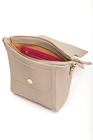 Tegan Hakiki Deri Kadın Omuz Ve Çapraz Çanta Bej