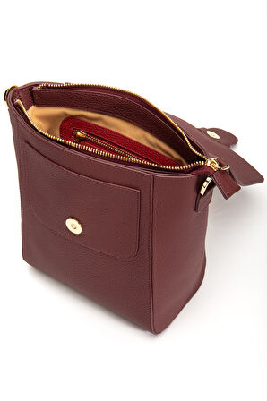 Tegan Hakiki Deri Kadın Omuz Ve Çapraz Çanta Bordo