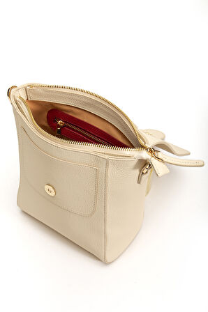 Tegan Hakiki Deri Kadın Omuz Ve Çapraz Çanta Krem
