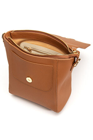 Tegan Hakiki Deri Kadın Omuz Ve Çapraz Çanta Taba