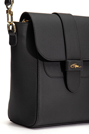 Tegan Hakiki Deri Kadın Omuz Ve Çapraz Çanta Siyah