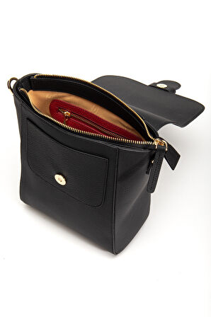 Tegan Hakiki Deri Kadın Omuz Ve Çapraz Çanta Siyah