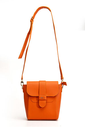 Tegan Hakiki Deri Kadın Omuz Ve Çapraz Çanta Turuncu