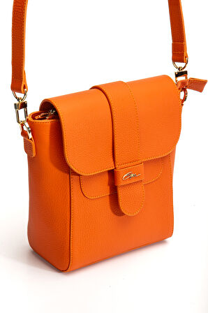 Tegan Hakiki Deri Kadın Omuz Ve Çapraz Çanta Turuncu