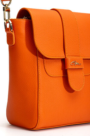 Tegan Hakiki Deri Kadın Omuz Ve Çapraz Çanta Turuncu