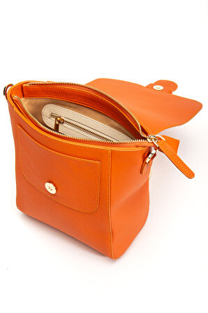 Tegan Hakiki Deri Kadın Omuz Ve Çapraz Çanta Turuncu