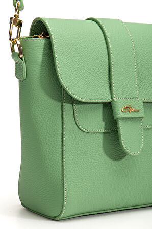 Tegan Hakiki Deri Kadın Omuz Ve Çapraz Çanta Yeşil