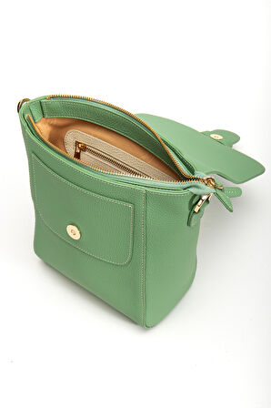 Tegan Hakiki Deri Kadın Omuz Ve Çapraz Çanta Yeşil