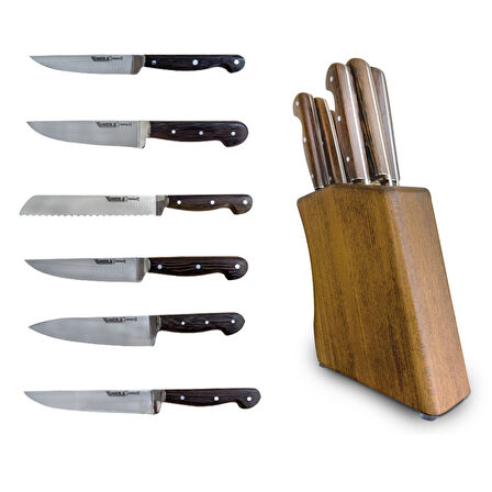 Wooden Nostalji Bloklu Bıçak Seti 6+1