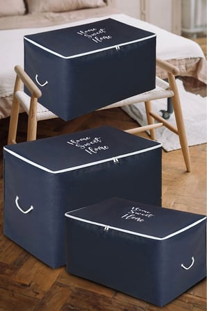 Home Sweet Home Lacivert 3'lü Baza Altı Kazak Pike Battaniye Hurcu 52x28x31-64x40x35-74x46x46