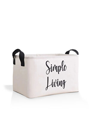 Beyaz Simple Living Baskılı Küçük Boy Düzenleyici Saklama Sepeti 25x15x18