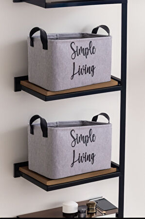 Gri Simple Living Baskılı Orta Boy 2'li Düzenleyici Saklama Sepeti Set 30x22x18