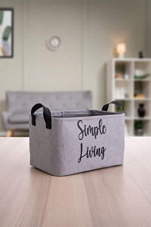 Gri Simple Living Baskılı Orta Boy 2'li Düzenleyici Saklama Sepeti Set 30x22x18