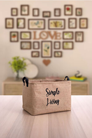 2'li Jüt Orta Boy Simple Living Baskılı Düzenleyici Saklama Sepeti Set 30x22x18