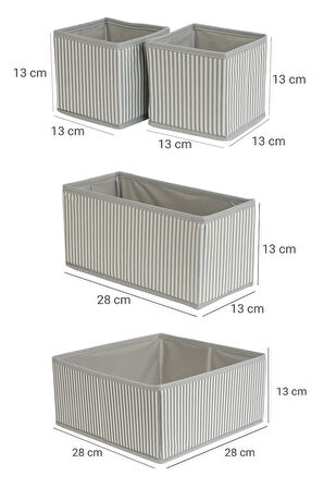 4'lü Gri Çizgili Dolap-çekmece Içi Organizer Seti 28x28x13 (X1) / 28x13x13 (X1) / 13x13x13 (X2)